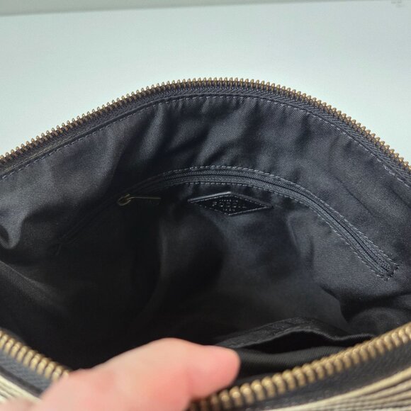 Fossil Purse Kinley Black Striped Canvas Tan Leather Crossbody Bag Boho - Picture 4 of 11